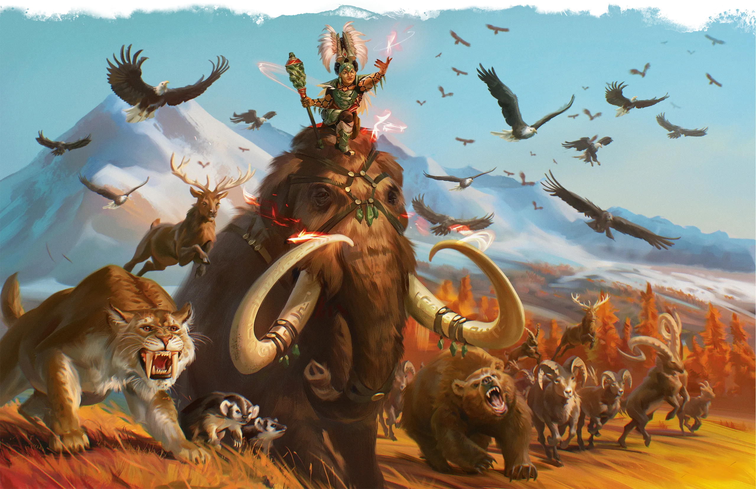 A druid calls on animals of the hills and mountains to aid her cause A druid calls on animals o...