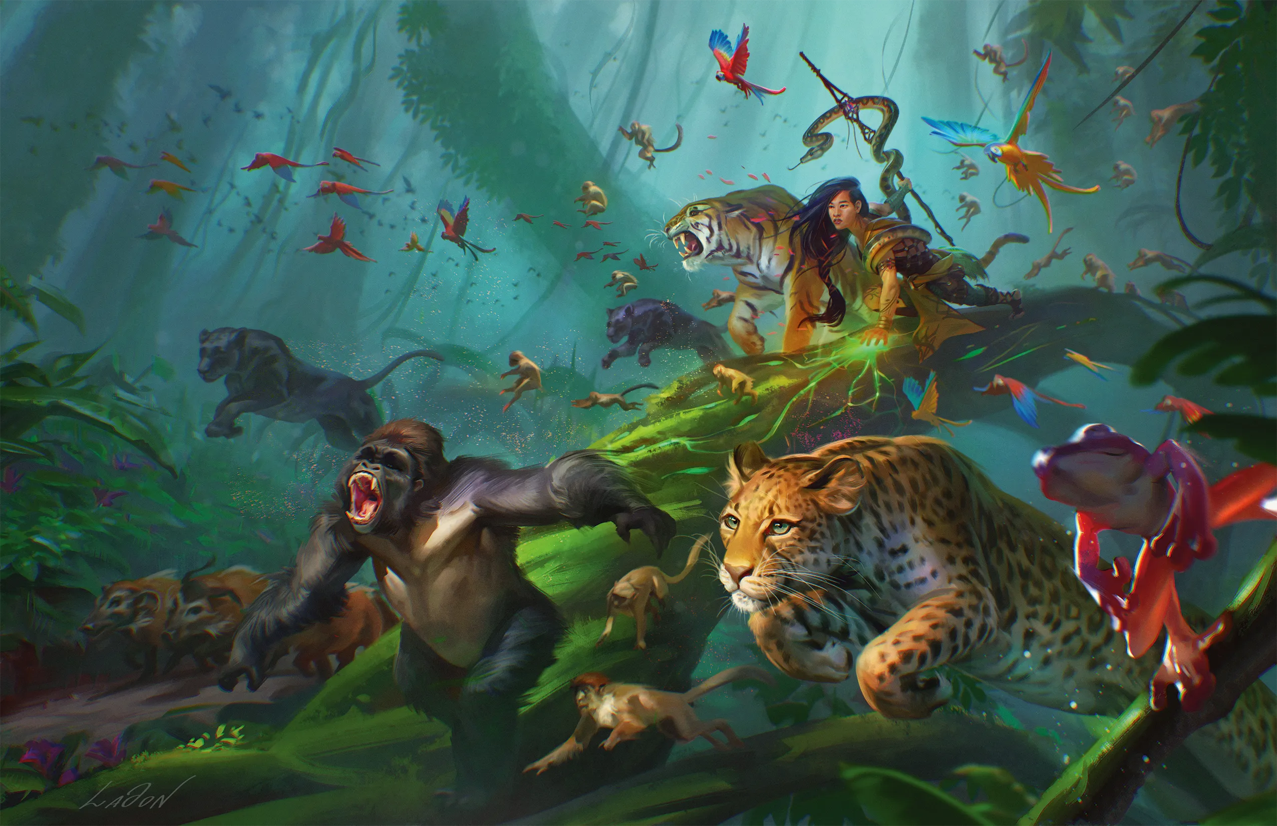 Inhabitants of the rain forest answer a druid's summons Inhabitants of the rain fo...